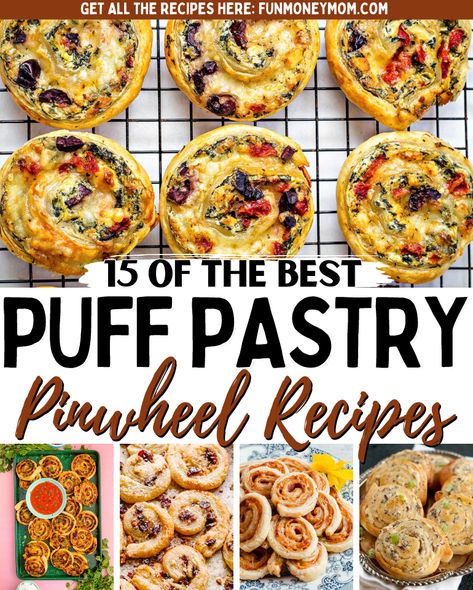 Appetizer Pinwheels Baked, Game Day Food Puff Pastry, Puff Pastry Roll Up Recipes, Puff Pastry Apps Appetizers, Pastry Savory Recipes, Monte Cristina Pinwheels With Puff Pastry, Puff Pastry Rolls Appetizers, Pinwheel Pastry Recipes, Pinwheel Appetizers Baked Puff Pastries