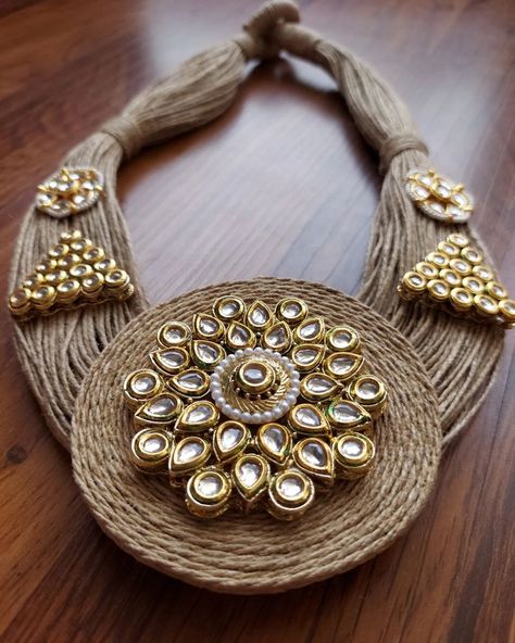 Snehal Jewels on Instagram: “New arrival! Beautiful neckwear Price-2150/- Colours available Contact us:+91 9910225390 Cash on delivery available! . . #neckwear…” Handmade Jewellery Design, Fabric Jewelry Necklace, Diy Necklace Designs, New Jewellery Designs, Diy Jewelry Set, Earrings Diy Handmade, Diy Fabric Jewellery, Handmade Fabric Bags, Antique Jewellery Designs