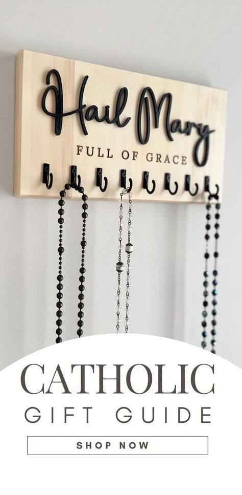 Hail Mary Family Rosary Hanger Wall Catholic Birthday Gift Her Religious Gift Catholic Home Decor Rosary Holder Wall Mount Godparent Gift - Etsy How To Display Rosaries, Living Spiritually, Catholic Home Altar Ideas Living Rooms, Rosary Hanger, Rosary Holder, Catholic Wall Decor, Catholic Sacraments, Catholic Home Decor, Catholic Decor