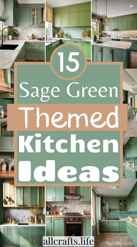 15 Best Sage Green-Themed Kitchen Ideas Kitchen Colour Theme Ideas, Kitchen Wall Colors With Green Cabinets, Sage Green Painted Kitchen Cabinets, Sage Green Kitchen Cabinets With Black Countertops, Sage Green And Terracotta Kitchen, Earthy Green Kitchen Cabinets, Green Kitchen Accent Wall, Kitchen Backsplash With Green Cabinets, Backsplash With Green Cabinets