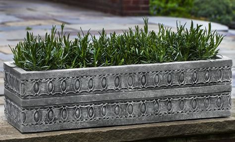 Oak Park Window Box cast stone Planter made by Campania International Outside Chairs, Window Box Garden, Campania International, Vertical Planter, Green Oasis, Window Planter Boxes, Stone Concrete, Stone Planters, Oak Park