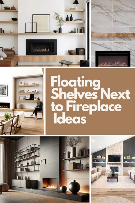 Elevate your living space with these 7 stylish floating shelf ideas next to the fireplace! From minimalist wooden designs to rustic reclaimed wood and sleek glass shelves, these options add charm and functionality to any small space. Whether you’re looking to create a cozy nook or showcase decor, these ideas will transform your fireplace area into a stunning focal point. Click to explore how these floating shelves can enhance your space beautifully! Corner Fireplace Floating Shelves, Floating Shelves Next To Mantle, Floating Shelves Around Fireplace Ideas, Fireplace Open Shelving, Tv On Wall Ideas Living Room Fire Places Floating Shelves, Adding Shelves Around Fireplace, Floating Shelves Flanking Fireplace, Fireplace With Shelves On One Side Only, Fireplace Shelving Decor