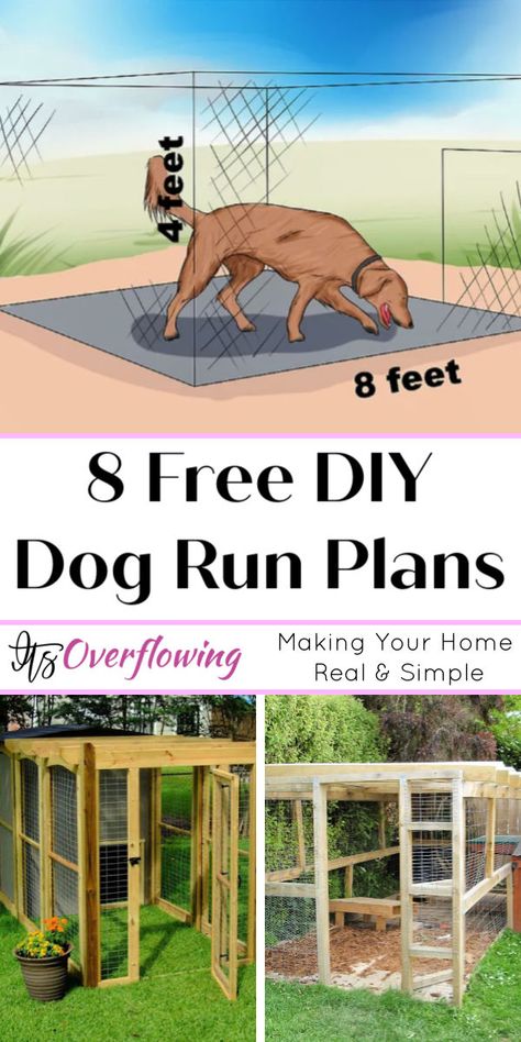 8 DIY Dog Run Ideas and Free Plans Dog Run Ideas, Diy Dog Wheelchair, Dog Pen Outdoor, Dog Kennel And Run, Diy Dog Run, Outdoor Dog Area, Outdoor Dog Runs, Backyard Dog Area, Dog Enclosures