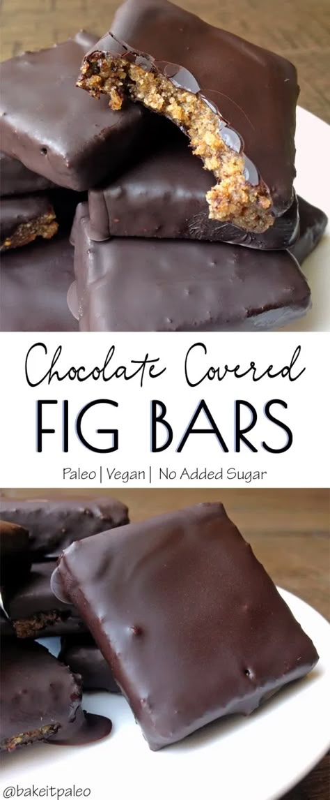 Simple Vegan Chocolate Covered Fig Bars | These Paleo fig bars are made with 8 simple ingredients. They're grain free, dairy free, egg free and don't contain any added sugar.#figbars #blackmissionfigs #figs #paleo #vegan #eggfree Chocolate Covered Figs, Fig Dessert, Fig Bars, Fig Recipes, Paleo Sweets, Paleo Chocolate, Paleo Desserts, Paleo Vegan, Healthy Chocolate