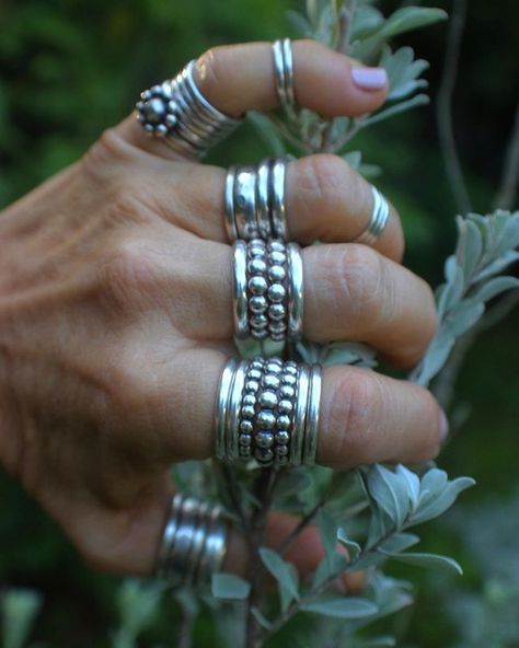 SterlingToLove | Silversmith (@kbwidea44) • Instagram photos and videos Silver Thick Rings, Silver Ring Combinations, Silver Stack Rings, Silver Rings Stacked, Ring Stacking Silver, Silver Rings Stack Aesthetic, Stacked Silver Rings, Rings Aesthetic Silver, Silver Ring Stack