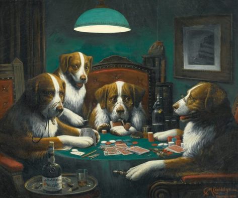 It's a Dog's Life According to Cassius Marcellus Coolidge | DaliyArt Poker Painting, Dogs Playing Poker, Watercolor Calendar, Dogs Playing, Surface Art, Poker Game, Puppy Art, Poker Night, Puppy Prints