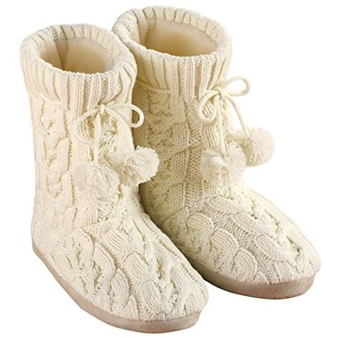 Women's Cable Knit Booties, Ivory, Medium Collections ETC https://smile.amazon.com/dp/B00TZH5O0A/ref=cm_sw_r_pi_dp_x_TArRybCT1NS7Y House Slippers Boots, Bootie Slippers, Quilted Boots, Knitted Booties, Faux Fur Slippers, Collections Etc, Closed Toe Shoes, Knitted Slippers, Target Clothes