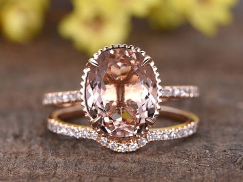 Rose Gold Oval Engagement Ring, Oval Morganite Ring, Moissanite Wedding Set, Morganite Engagement Ring Set, Tacori Engagement Rings, Moissanite Wedding Ring Set, Pink Morganite Engagement Ring, Unique Engagement Ring Settings, Diamond Bridal Ring Sets