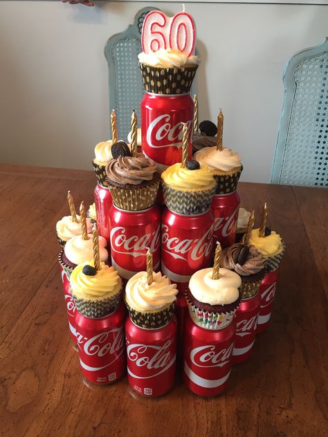 Soda Cake Tower, Coke Birthday Party Ideas, Dr Pepper Cupcake Tower, Coke Themed Cake, Coke Cola Cake Theme, Coca Cola Theme Party, Coca Cola Cake Design Birthdays, Coca Cola Gift Ideas, Coke Theme Party