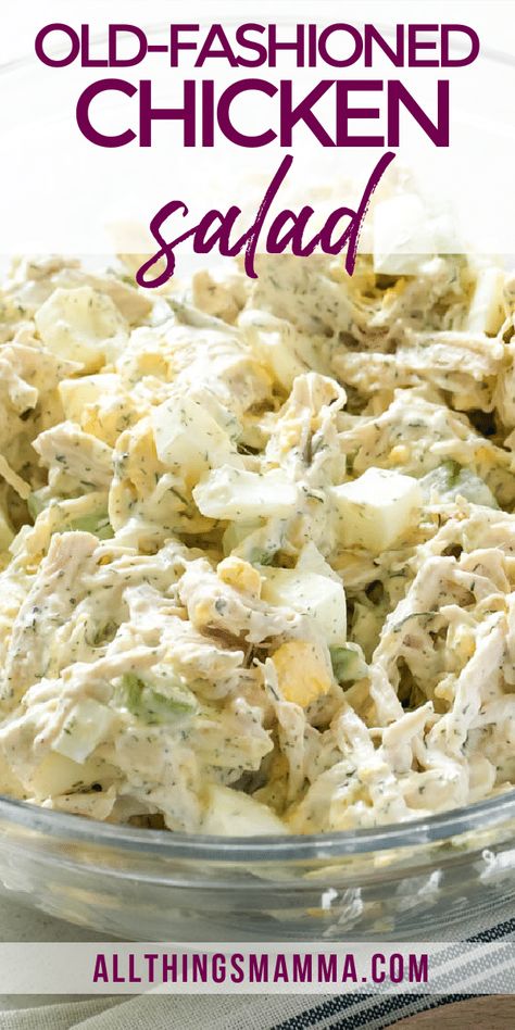 This classic chicken salad sandwich recipe comes from my grandmother and includes chopped chicken, celery, boiled eggs, and pickle relish mixed in a mayonnaise/miracle whip "dressing" Old Fashioned Chicken Salad, Classic Chicken Salad Sandwich, Easy Chicken Salad Sandwich, Chicken Egg Salad, Chicken Celery, Classic Chicken Salad, Best Chicken Salad Recipe, Chicken Salad Sandwich Recipe, Delicious Chicken Salad