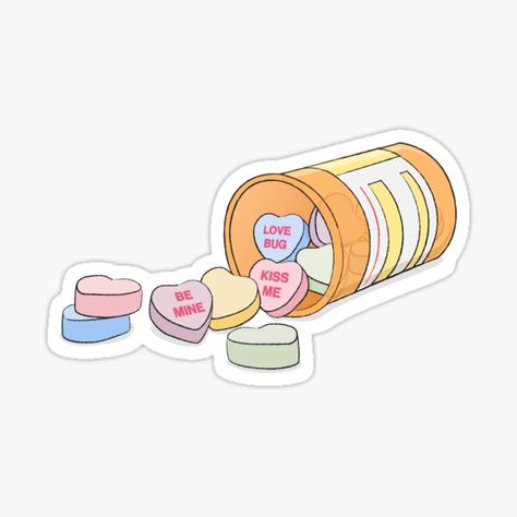 Pill Bottle Painting Ideas, Cartoon Pill Bottle, Pill Bottle Sticker, Medication Bottle Aesthetic, Cute Medicine Drawing, Heart Pill Tattoo, Cute Pill Bottle, Spilled Pill Bottle Drawing, Pill Bottle Illustration