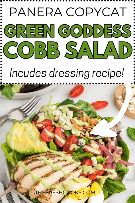 Panera Green Goddess Dressing, Salad Green Goddess, Green Goddess Cobb Salad, Panera Green Goddess Salad, Green Goddess Chicken, Panera Salad, Green Goddess Salad Recipe, Cobb Salad Dressing, Cobb Salad Ingredients