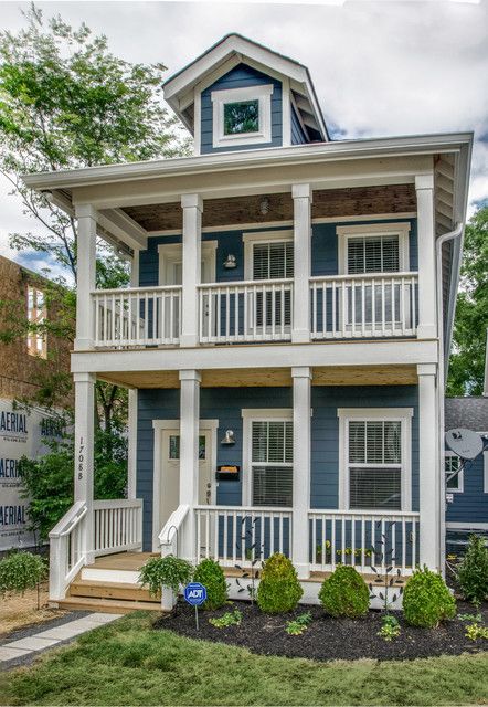 Second Story Porch, Light Blue Houses, Stacked Porches, Porch House Plans, House Planning, Craftsman Style Home, Traditional Exterior, Country House Plans, Cottage Ideas