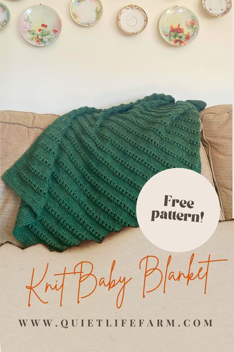 FREE Knitting pattern for a knitted baby blanket! This pattern is so easy -- once you knit a few rows, you'll have the pattern memorized, making this the perfect "travel knitting" project! Knit Afghan Patterns Free, Baby Blanket Knitting Pattern Easy, Easy Knit Blanket, Baby Boy Knitting Patterns Free, Easy Blanket Knitting Patterns, Knit Afghan Patterns, Easy Knit Baby Blanket, Knit Baby Blanket Pattern Free, Knitting Patterns Easy