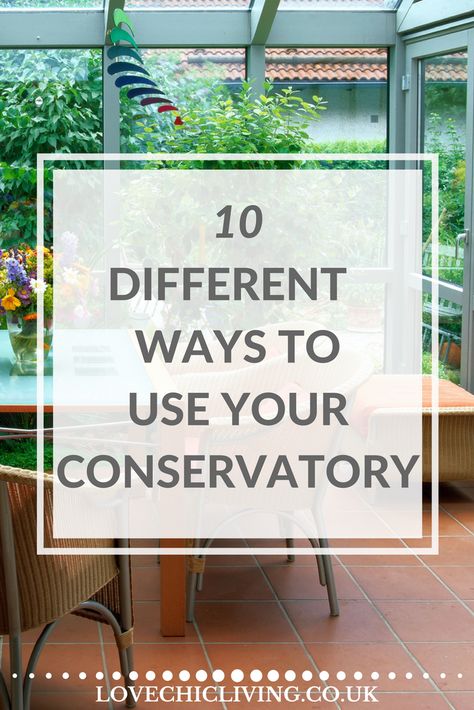 Got a conservatory and not sure how to use it properly. Here is a great list of 10 different ways to put your conservatory to really good use, from a dining room, to playroom to den and so much more. Which one could work in your home? Conservatory Sofa Ideas, Conservatory Decorating Ideas, Conservatory Room Ideas, Conservatory Interior Design, Lean To Conservatory Interior, Modern Conservatory Decor, Small Conservatory Ideas Interior Design, Lean To Conservatory Ideas, Small Conservatory Furniture