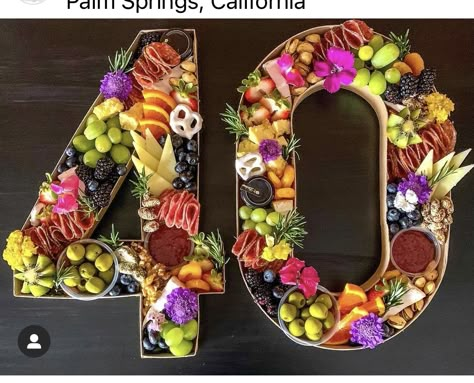 40th Birthday Cookout Ideas, 18th Birthday Charcuterie Board, 40th Charcuterie Board, 40th Birthday Appetizers, 40th Birthday Dessert Table, 50th Birthday Party Food, 40th Birthday Party Food, Birthday Appetizers, Grazing Food