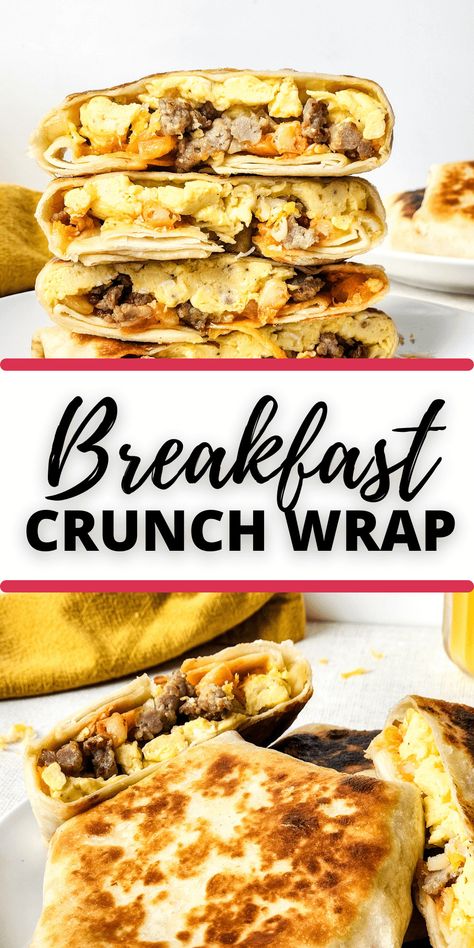 This Breakfast Crunchwrap is a delicious and easy to make meal that will take your mornings to the next level! Get ready for a crispy, savory, and customizable breakfast experience that will keep you coming back for more. Breakfast Crunch Wrap, French Toast Crunch, Taco Bell Breakfast, Breakfast Crunchwrap, Crunchwrap Recipe, Baked Muffins, Crunch Wrap, Fast Food Items, Breakfast Wraps