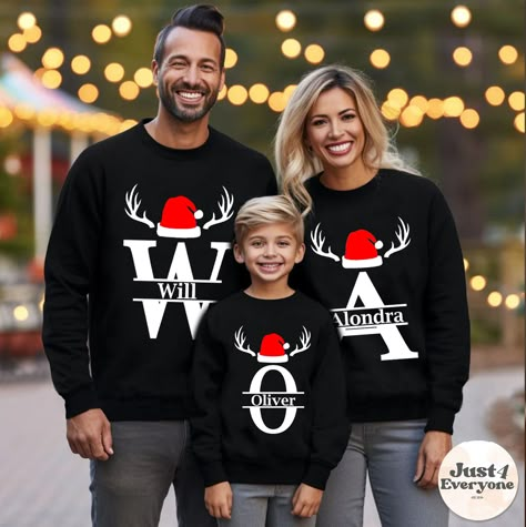 Family Christmas Jumpers, Initial Sweatshirt, Kids Birthday Shirt, Alphabet Shirt, Family Christmas Outfits, Family Sweater, Couples Sweaters, Ideas Navidad, Monogram Shirts