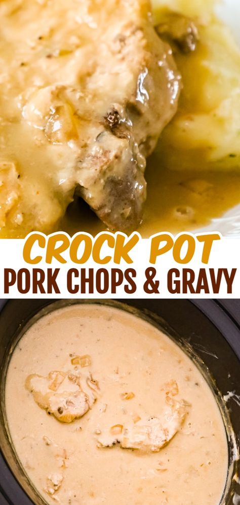 Smothered Pork Chops Crock Pot, Crock Pot Pork Chops, Pork Gravy, Pork Chop Recipes Crockpot, Dinner Crockpot, Crock Pot Pork, Pork Chops And Gravy, Cream Gravy, Slow Cooker Dinner Recipes