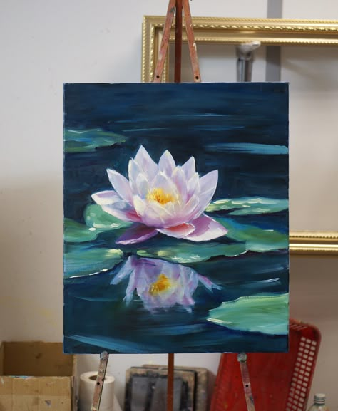 Water Lilies Painting, Lotus Painting, Canvas For Beginners, Texture Painting On Canvas, Painting Ideas On Canvas, Abstract Canvas Wall Art, Amazing Art Painting, Flower Art Painting, Mini Canvas Art