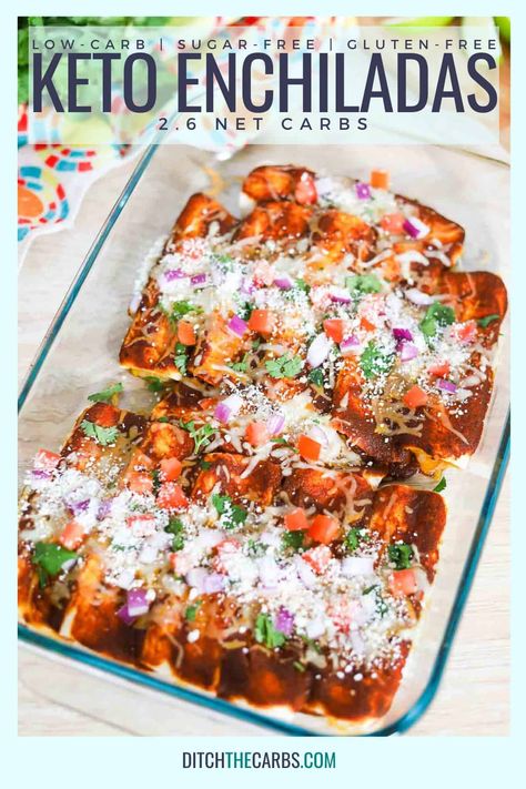 Keto enchiladas are a delicious low-carb twist on the classic Mexican dish. Made with homemade enchilada sauce, low-carb tortillas, and only 2.6g net carbs these enchiladas are perfect for anyone craving the flavors of Mexican cuisine. Gallbladder Removal Recipes, Family Taco Night, Keto Enchiladas, Tortillas Keto, Keto Nachos, Keto Mexican Recipes, Sugar Free Mom, Keto Tacos, Low Carb Enchiladas