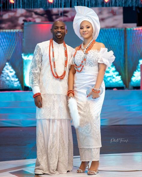 Stylaa! it is a White Lace and Coral Beads affair! @stylaa.app 👈🏽 tag and follow . . . . 💃🏿@cindyumark . . ⁠. #stylaa #africanqueen #naija #NigerianFashion #nigeria #choker #ankara #jewellery #Africanchoker #beads #africa #igbo #nigeriadesign #ankaracollection #asoebibella #blackpower #blackbeauty #stylish #naija #lace #white #wedding #coral Ibo Blouse, Igbo Bride Traditional Weddings, Matching Bride And Groom, Madam Blouse, George Styles, African Formal Dress, Wedding Asoebi, Nigerian Wedding Dresses Traditional, Lace Styles For Wedding