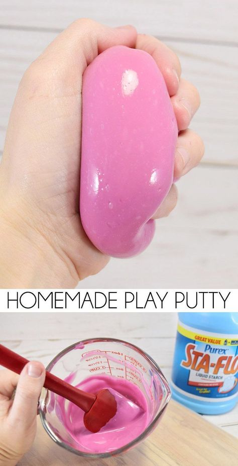 Thicker and more firm than slime, this homemade play putty only requires 2 ingredients! Diy Putty, Putty Recipe, Slime Dough, Liquid Starch, Elmers Glue, Slime Recipes, Slime For Kids, Kid Friendly Crafts, Stem Activity