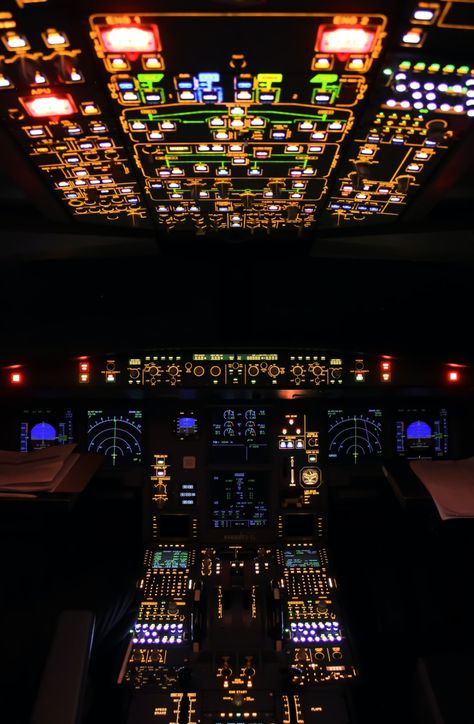 Cockpit annunciator lights test . Download this photo by Andrés Dallimonti on Unsplash Airbus A380 Cockpit, Airbus A380 Emirates, Pilot Aesthetic, Airplane Cockpit, Cockpit View, Plane Wallpaper, Aircraft Cockpit, Pilot Life, Pilot Career