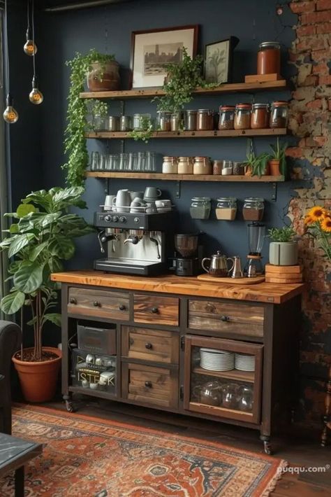 Coffee Bar And Wine Bar Ideas, Cozy Coffee Bar Inspiration, Coffee/wine Bar Ideas, Coffee And Wine Bar Ideas, Home Coffee Bar Station, Coffee Bar Station Ideas, Cart Coffee Bar, Bar Station Ideas, Kaffe Station