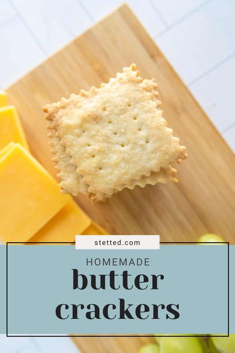 Every cheese board needs crackers! These tasty butter crackers are easy to make at home with just a few ingredients. They're perfect for entertaining, snacking, or topping your favorite dishes! Quick Cracker Recipe, Diy Peanut Butter Crackers, Easy Crackers Recipe, Recipe For Crackers, Home Made Cheese Crackers, Homemade Crackers For Kids, Butter Crackers Recipe, Homemade Crackers Easy, Home Made Crackers Recipes