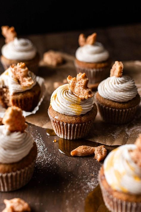 Chai Spice Maple Cupcakes Chai Spice Cupcakes, Chai Dessert Recipes, Vanilla Chai Cupcakes, Chai Pie, Baked Goods Ideas, Chai Cupcakes, Maple Cupcakes, Chai Cake, Cinnamon Cream Cheese