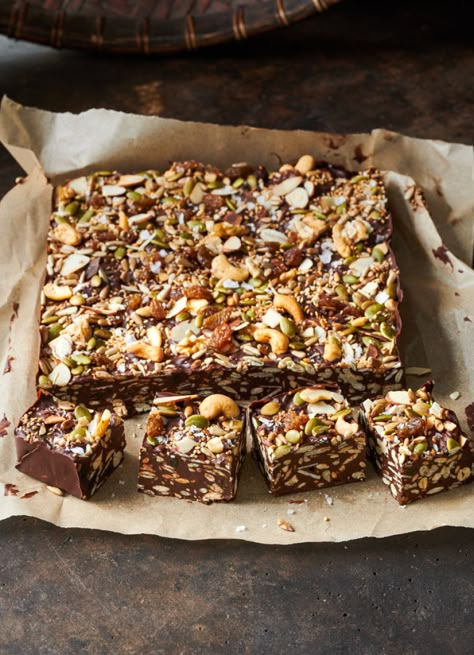 Seedy, Nutty Chocolate Block » Dish Magazine Dish Magazine, Health Bars, Slice Recipes, Chocolate Slice, Bliss Balls, Snack Bars, Vegan Cakes, Slices Recipes, Artisan Food