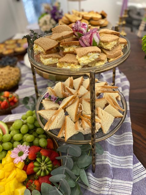 Tiered Tea Tray, 3 Tier Serving Tray Food Ideas, Sandwiches Party Tray, 3 Tier Serving Tray, Sandwich Tray, Sandwich Platter, Party Sandwiches, Sandwich Trays, Egg Salad Sandwiches