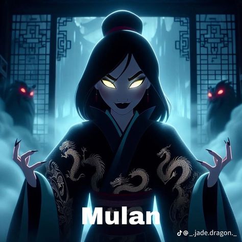 Disney Princesses As Villains, Vampire Disney Princess, Disney Princess As Villians, Mulan Fanart, Horror Disney, Evil Queen Character Art, Dark Disney Princess Art, Bad Disney Princess Dark Side, Evil Mulan