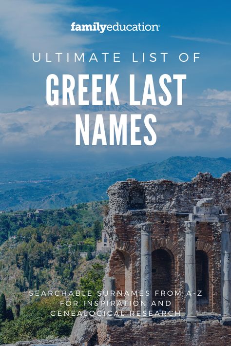 Looking for a list of last names? These unique last names are Greek in origin, perfect inspiration for characters, baby names, or discovering your genealogy. #lastnames #listofnames #Greek Interesting Last Names, Roman Last Names, Ancient Last Names, Greek Surnames With Meaning, Greek Last Names For Characters, Lastnames Ideas, Old Greek Names, Unique Surnames For Characters, Cool Greek Names