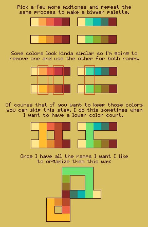 rosi ☀️ COMMISSIONS: CLOSED on Twitter: "I made a tutorial about color palettes 🌻 #pixelart… " Flat Color Palette, Pixel Color, Pixel Art Tutorial, Art Advice, Video Game Design, Pixel Art Characters, Color Schemes Colour Palettes, Color Palette Design, Timeless Art