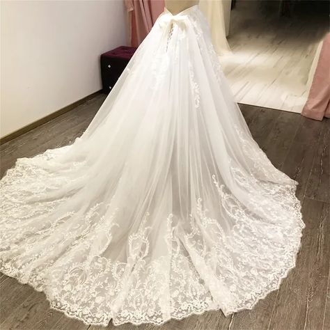 Tulle Luxury Lace Appliques Detachable Skirt Wedding Boho Removable Train For Dresses Bridal Overskirt - AliExpress Attachable Train Wedding Dress, White Wedding Skirt, 2 In 1 Wedding Dresses, Wedding Train Detachable, Sewing Wedding Dress Pattern, Wedding Dress With Attachable Skirt, Wedding Dress Skirt Removable, Under Wedding Dress Garments, Detachable Wedding Dress Skirt