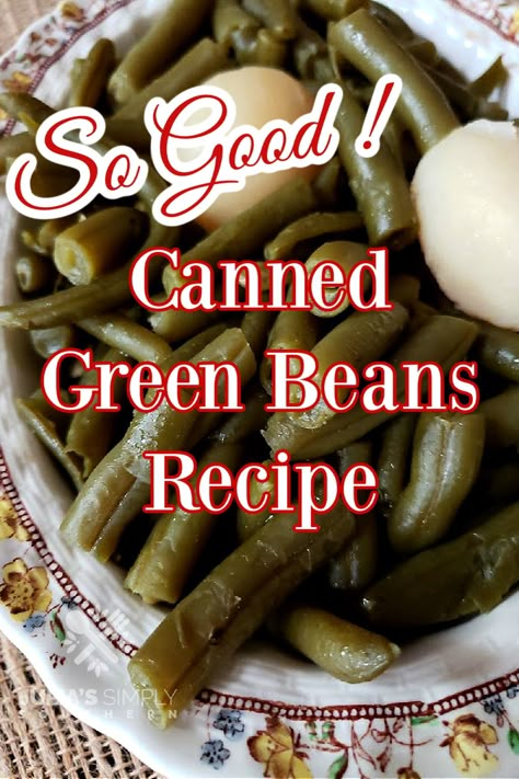 This is a wonderful canned green beans recipe. Southern style green beans that are savory and tender make the perfect side for any family meal. Southern Green Bean Recipes, Canned Green Bean Recipes, Green Beans Recipes, Southern Style Green Beans, Canned Green Beans, Southern Green Beans, Italian Green Beans, Green Bean Recipe, Beef Snacks