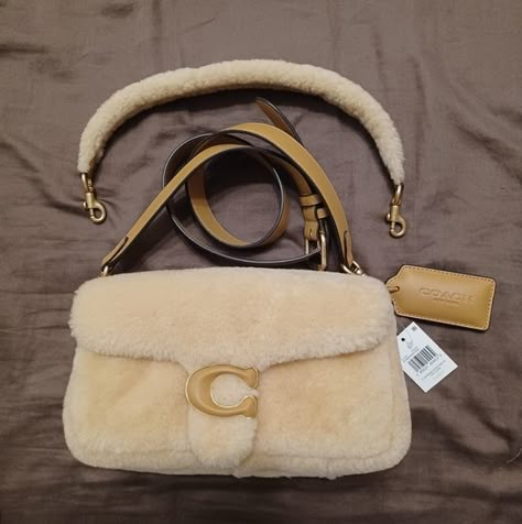 Pillow Tabby Shoulder Bag 26 In Shearling Coach Pillow Tabby Shearling, Coach Fluffy Bag, Shearling Purse, Fuzzy Handbag, Shearling Handbag, Coach Shopping Bag, Fuzzy Purse, Things To Manifest, Coach Pillow Tabby