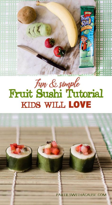 Panda Party Food, Birthday Party Food Table, Sushi For Kids, Fruit Sushi, Party Food Table, Candy Sushi, Kiwi Strawberry, Healthy Party Food, Diy Sushi