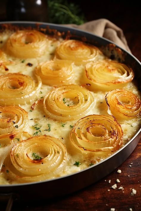 Roasted Parmesan Creamed Onions: A Symphony Of Flavor, Onion Dish Recipes, Roasted Creamed Onions, Roasted Onions In Muffin Pan, Whole Roasted Onions, Onion Baked In Oven, Unique Sides For Thanksgiving, Creamy Roasted Parmesan Onions, Onion Au Gratin