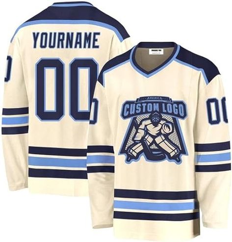 Amazon.com: ORANGE FOX Custom Cream Navy-Light Blue Ice Hockey Jersey Men Women,Custom Team Cream Stitched Name Number Hockey Jersey Design Your Own,Cream Adult Hockey Jerseys,Cream Sports Party Clothing | HV1229 : Clothing, Shoes & Jewelry Hockey Outfits, Youth Hockey, Orange Fox, Blue Steel, Blue V, Team Name, Hockey Jersey, Name Logo, Baseball Jerseys