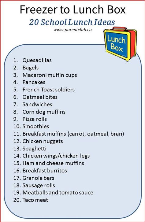 Freezer To Lunch Box 20 School Lunch Ideas - these school lunch ideas will make life easier. Prep ahead foods which go from freezer to lunch box... School Lunch List, Freezer Lunch Ideas, Cinnamon Sticks Recipe, Lunch List, French Toast Cinnamon, French Lunch, Make Ahead French Toast, Freezer Lunches, Lunch Ideas Easy