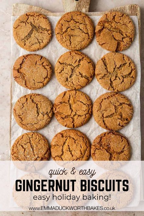 You'll love how quick and easy it is to make Gingernut Biscuits! They snap like classic ginger snap cookies, but with a chewy center. So full of ginger flavor, you'll love making these this holiday season. Easy Christmas Sweets, Christmas Sweets Easy, Ginger Nut Biscuits, Peanut Butter Healthy, Holiday Sweet Treats, Cookies Cranberry, Biscuits Homemade, Chewy Caramel, Baking Holiday