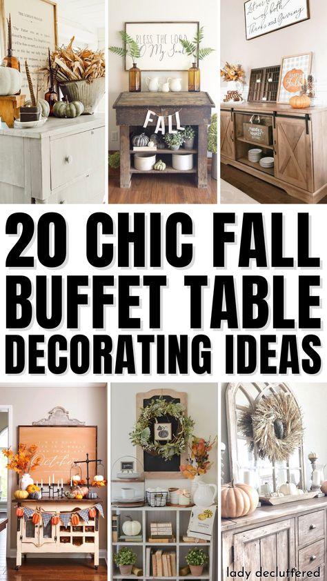 20 Chic Fall Buffet Table Decorating Ideas Decorative Buffet Table Ideas, Fall Decor Ideas For The Home Dining Table, How To Decorate A Kitchen Buffet, Breakfast Room Buffet Decor, Dining Room With Two Buffets, Candles On Buffet Table, Decorating A Buffet For Fall, Buffet Table Ideas Decor With Lamps, Autumn Sideboard Decor