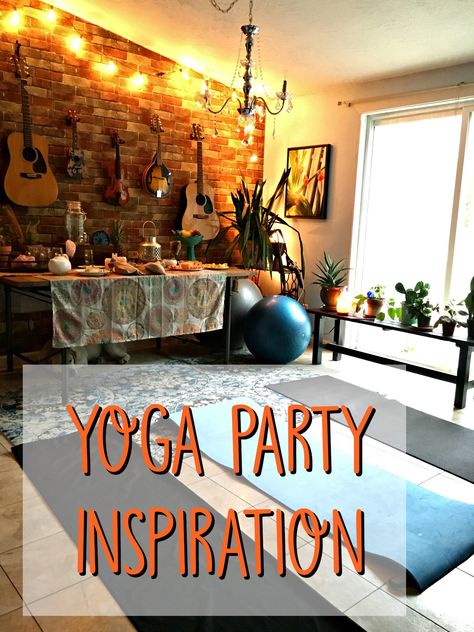 Namaste Party Theme, Yoga Party Ideas Decor, Yoga Themed Party, Yoga Party Ideas, Backyard Yoga, Halloween Yoga, Yoga Event, Retreat Themes, Zumba Party