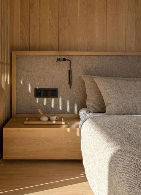 Norm Architects Bedroom, Japanese Nightstand, Retreat Architecture, Wooden Cladding, Traditional Japanese Architecture, Resort Living, Japandi Design, Headboard Design, Norm Architects