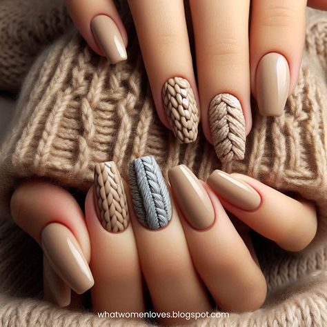 Sweater Nails Designs for Short Nails Neutral Sweater Nails, Khloe Nails, Sweater Nails Fall, Sweater Nails Designs, Sweater Weather Nails, Designs For Short Nails, Top Coat Nail Polish, Neutral Sweaters, Fancy Nails Designs