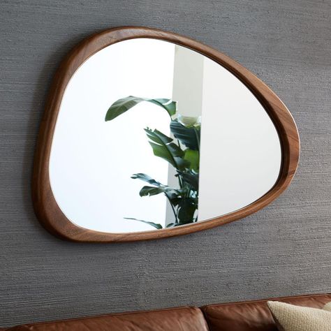 West Elm Mid Century, Asymmetrical Wall, Mirror Design Wall, Mirror On The Wall, Wood Wall Mirror, Round Wall Mirror, Wood Mirror, Back To Nature, A Mirror