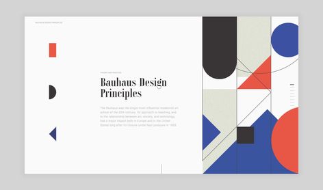 A website to commemorate the 100 year anniversary of the Bauhaus school. The website focuses on three of the guiding principles of the Bauhaus movement. Bauhaus Graphic Design, Bauhaus Principles, Unique Website Design, 100 Year Anniversary, Bauhaus School, Bauhaus Movement, Data Design, Presentation Layout, Bauhaus Style